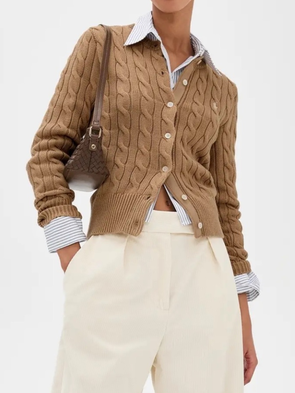 Beautiful Polo Ralph Lauren Camel Cotton Cable Knit Cardigan